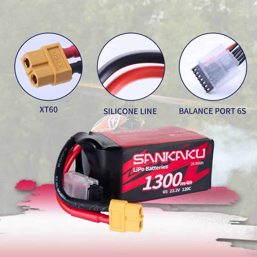 SANKAKU 2PCS Batería Lipo 1300mAh 6S 120C 22.2V Pack Blando - Imagen 4