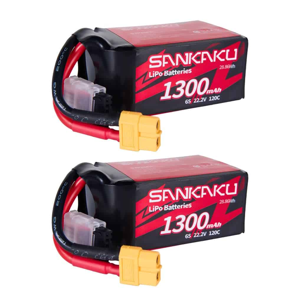 SANKAKU 2PCS Batería Lipo 1300mAh 6S 120C 22.2V Pack Blando