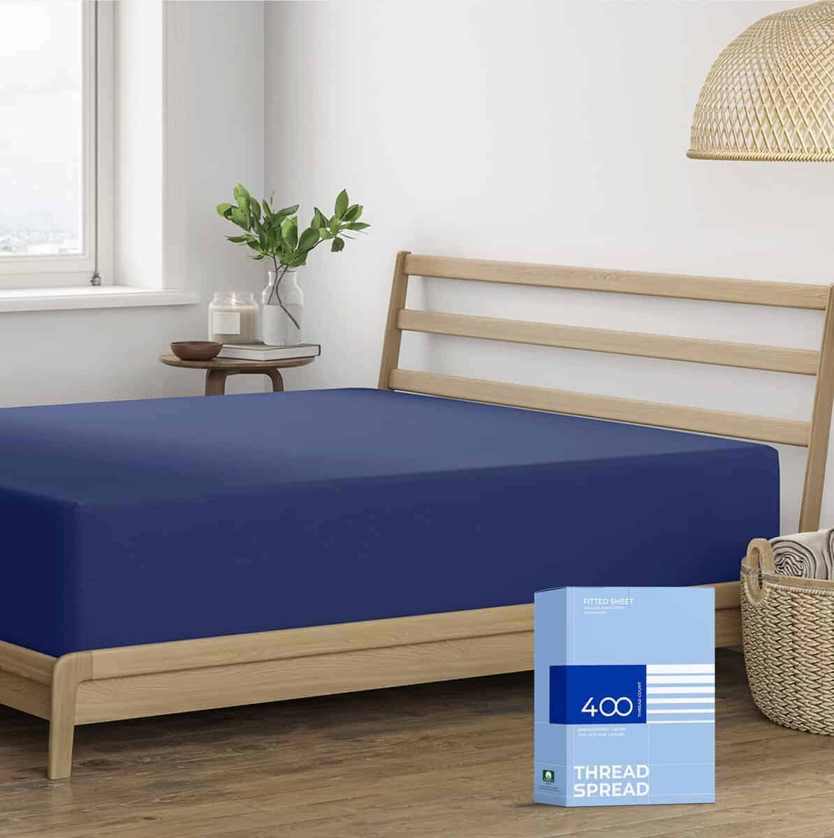 Sábana Ajustable Thread Spread 100% Algodón -Azul Marino