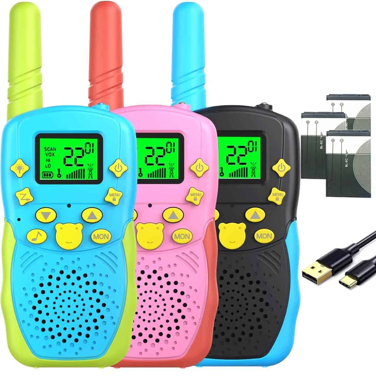 Walkie Talkies para Niños Recargables 3 Pack Largo Alcance