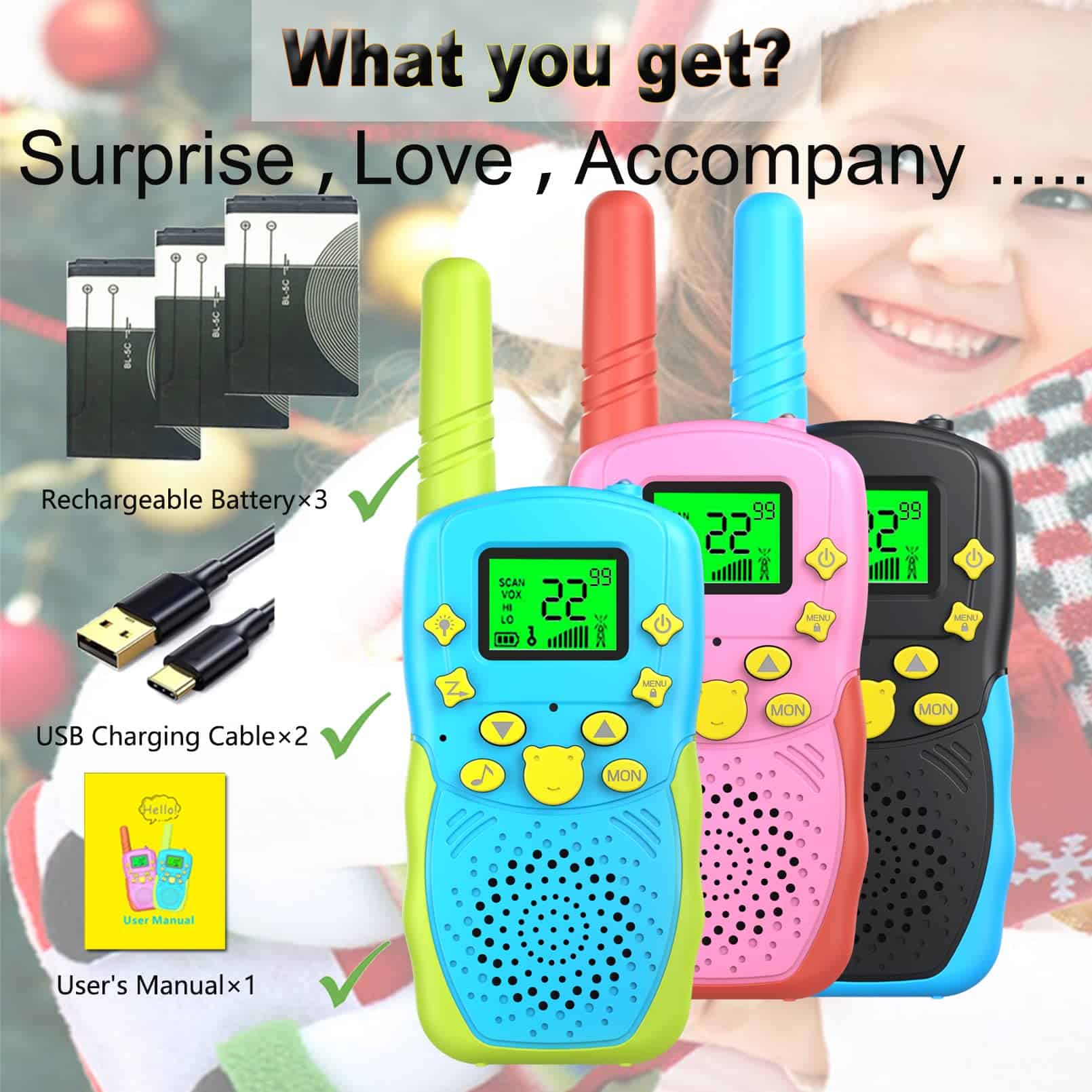 Walkie Talkies para Niños Recargables 3 Pack Largo Alcance - Imagen 7