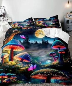 Juego de Cama 3PCS Terracota con Diseño de Hongos, Funda de