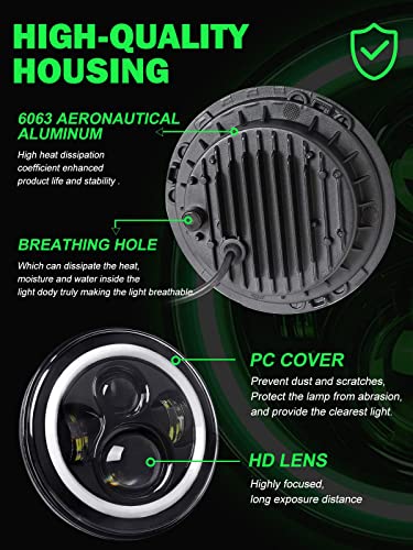 UNI-SHINE Faro LED de 7 pulgadas con Halo Verde Hi/Lo Beam - Imagen 7