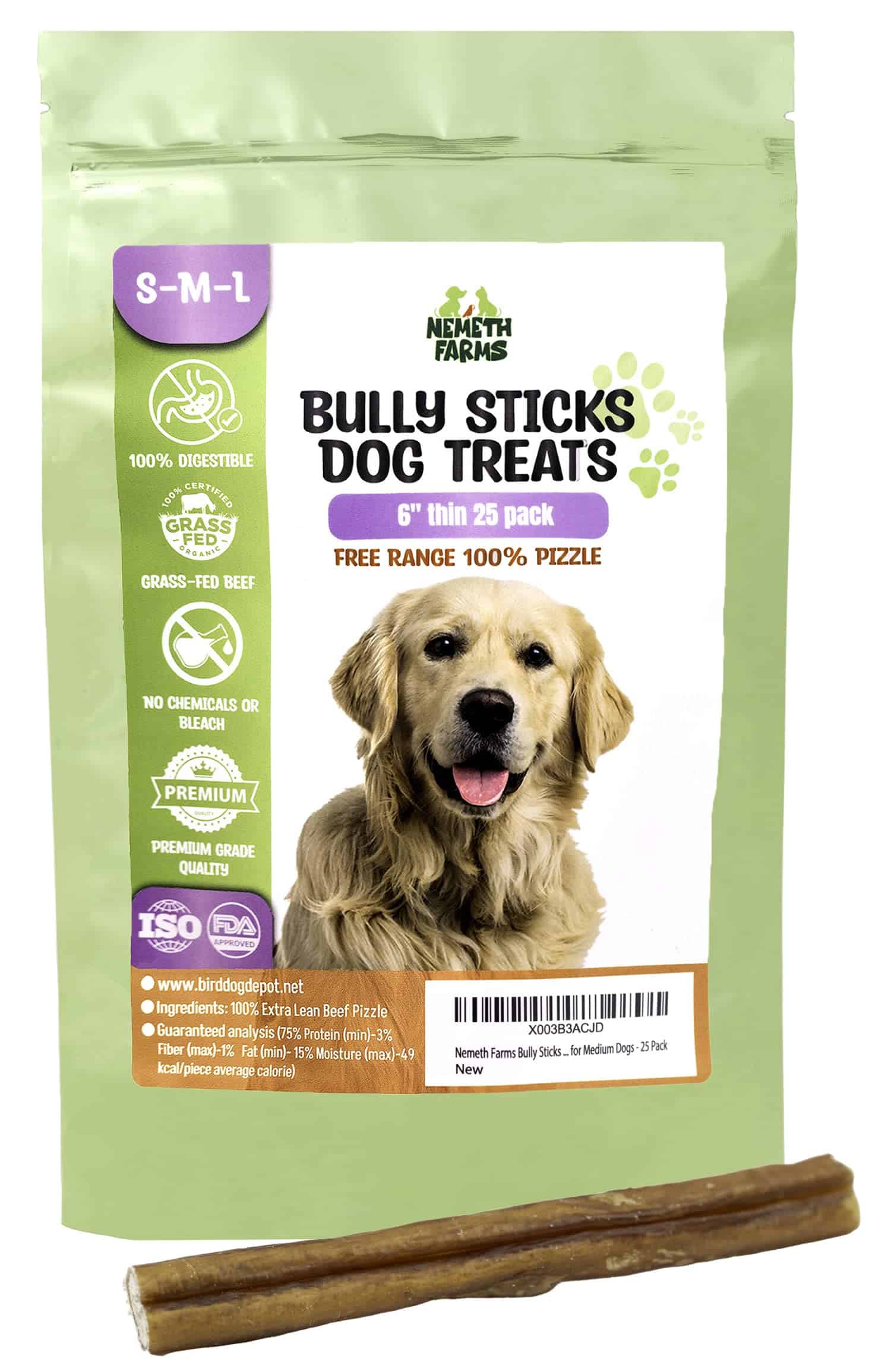 Nemeth Farms Premium European Beef Bully Sticks 6" para
