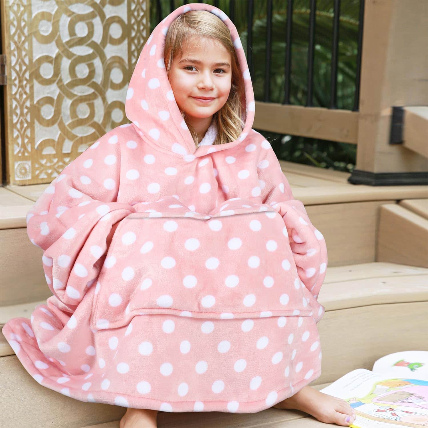 Manta con Capucha Catalonia para Niños, -Rosa con Lunares - - Imagen 7