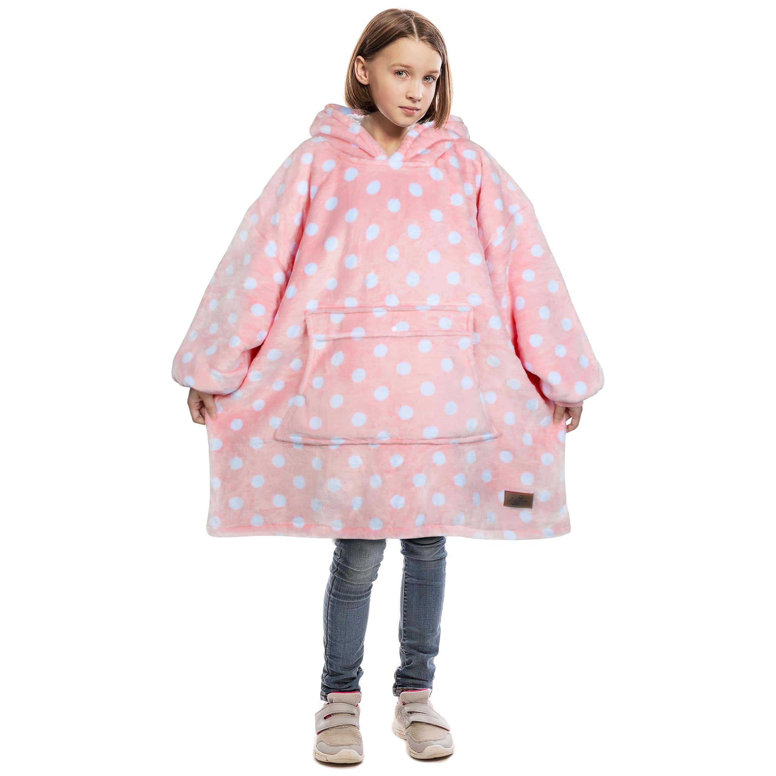 Manta con Capucha Catalonia para Niños, -Rosa con Lunares -