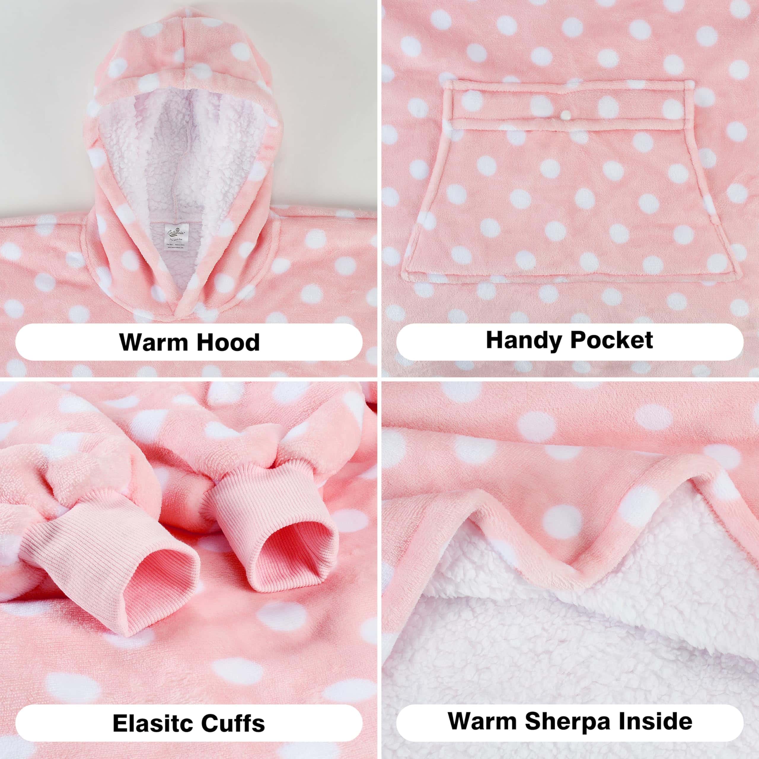 Manta con Capucha Catalonia para Niños, -Rosa con Lunares - - Imagen 4