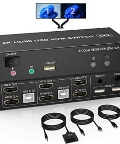Conmutador KVM de Monitor Dual HDMI 2 Puertos, 4K@60Hz