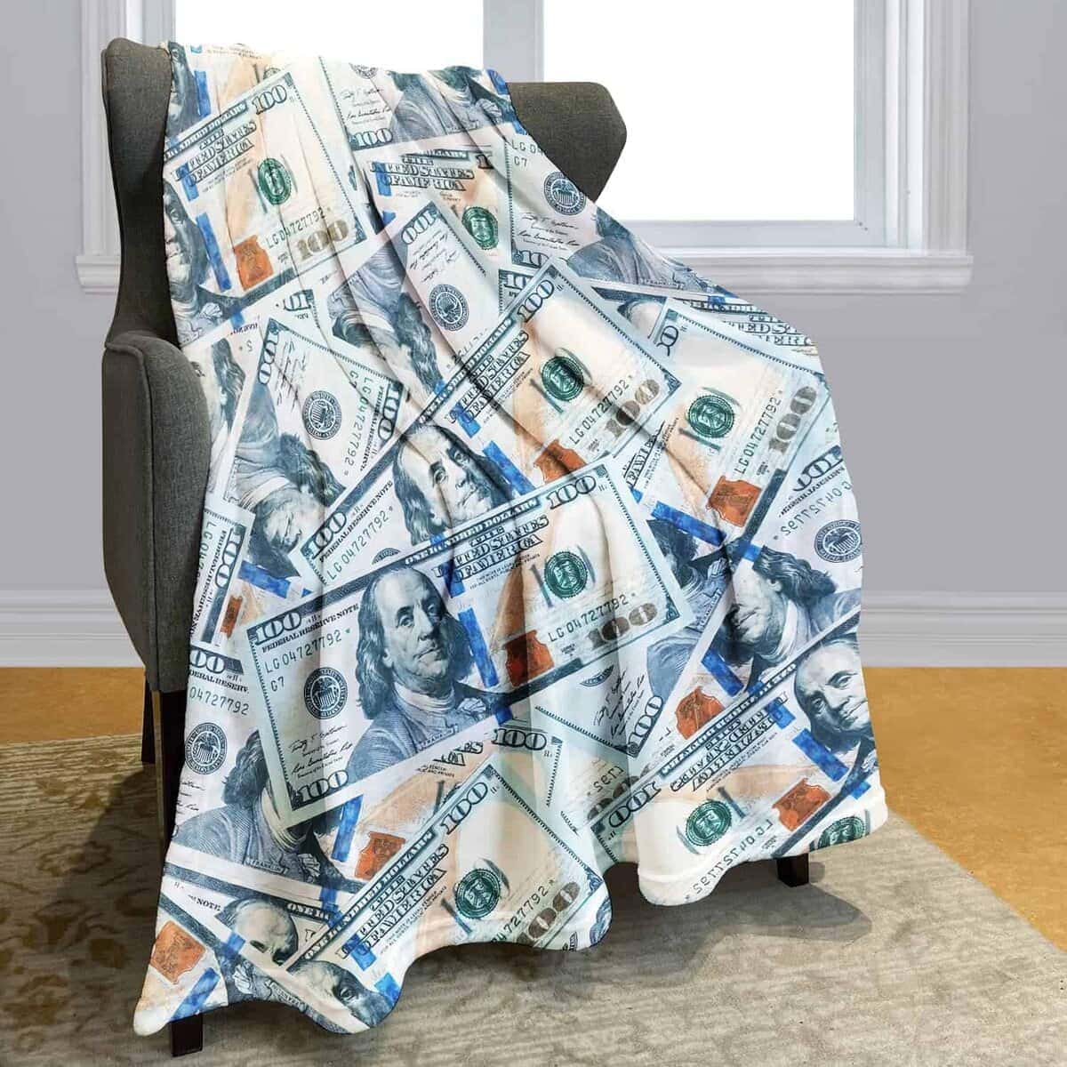 Manta de felpa HommomH 60" x 80" Azul Billete de 100 - Imagen 3