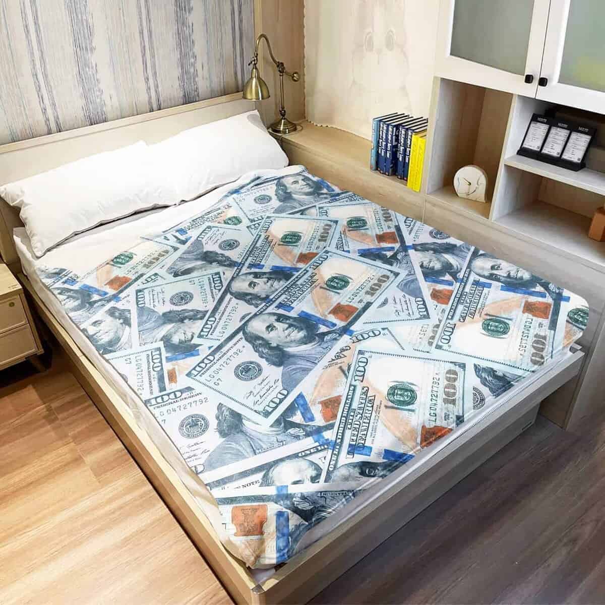 Manta de felpa HommomH 60" x 80" Azul Billete de 100 - Imagen 4