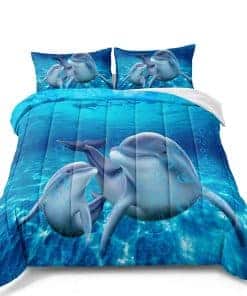 Juego de Cama de Delfines Lindo Delfín Saltando Océano Azul