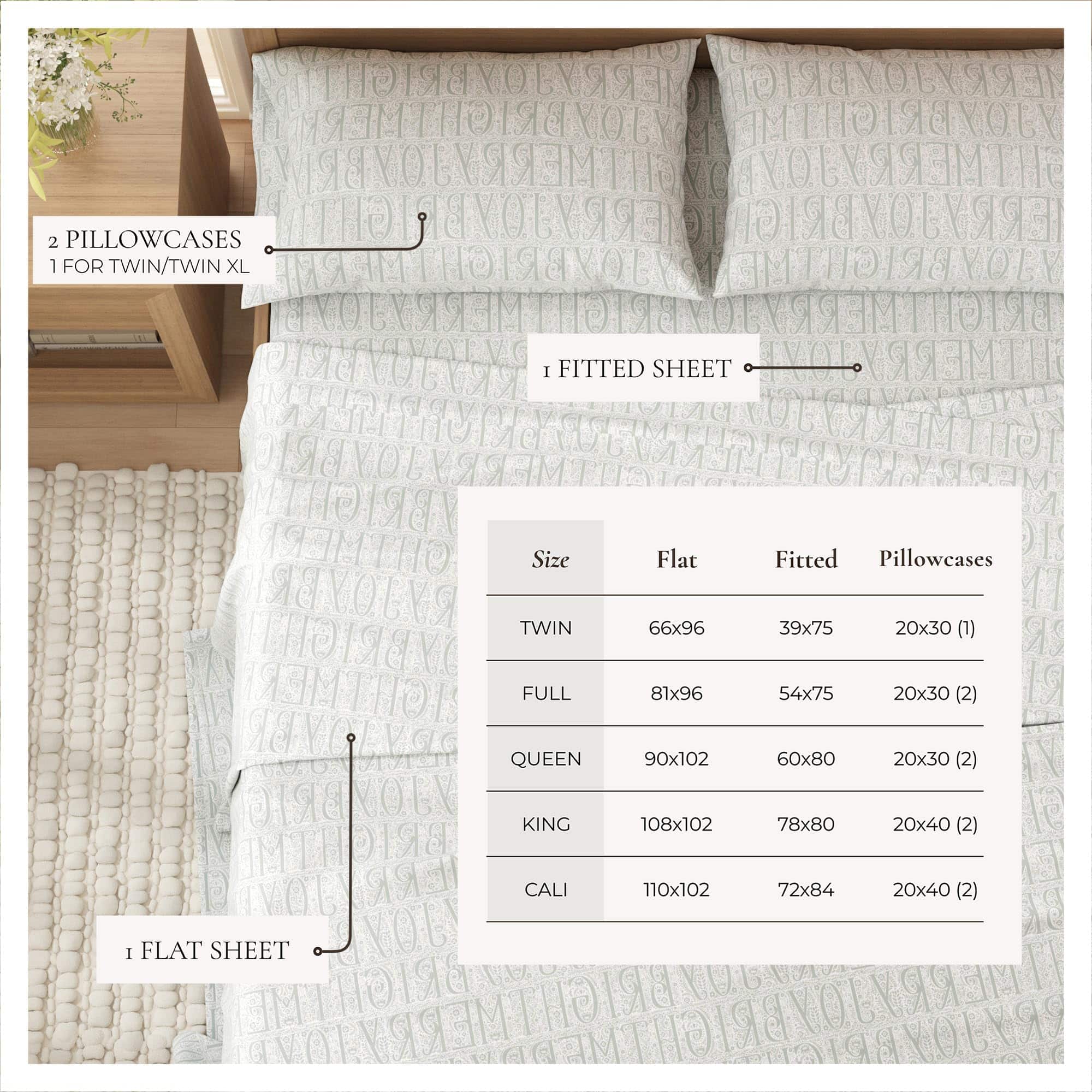 Juego de sábanas de franela tamaño Twin - -Gris Palabras de - Imagen 5