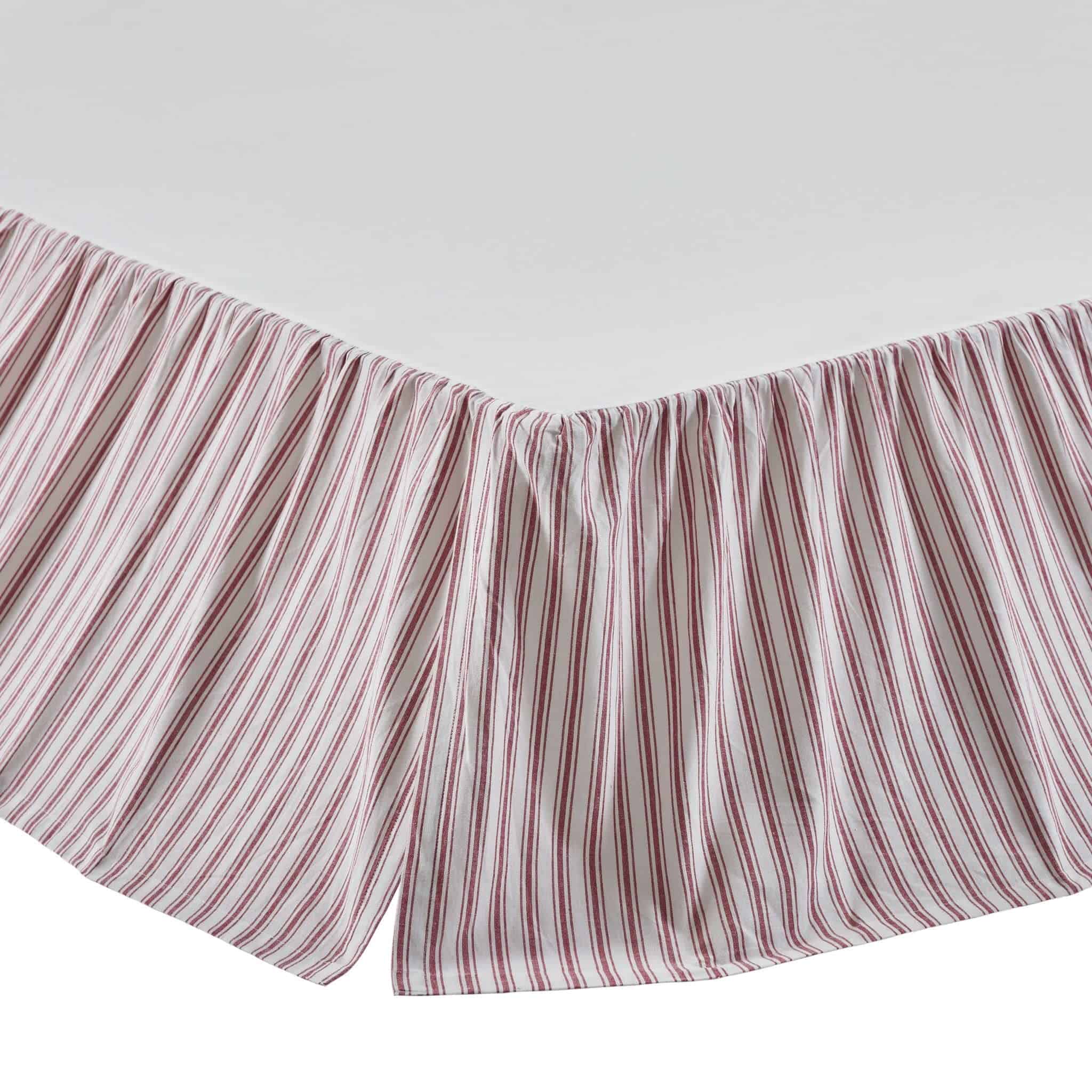 Falda de Cama A Cuadros Rojos Tipo Ticking con Volante, - Imagen 3