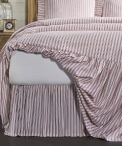 Falda de Cama A Cuadros Rojos Tipo Ticking con Volante,