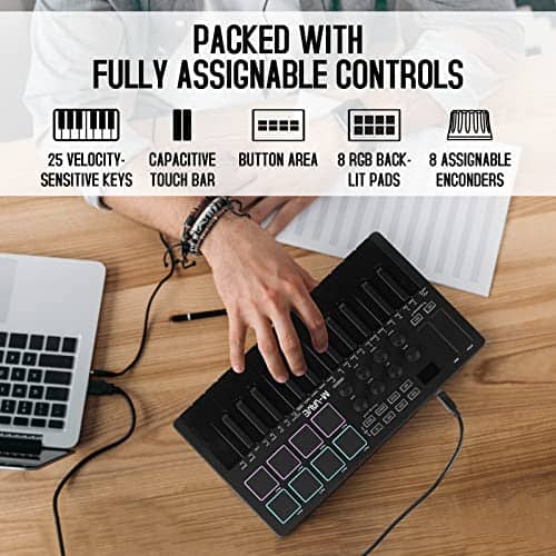Controlador de teclado MIDI USB de 25 teclas M-WAVE con 8 - Imagen 4