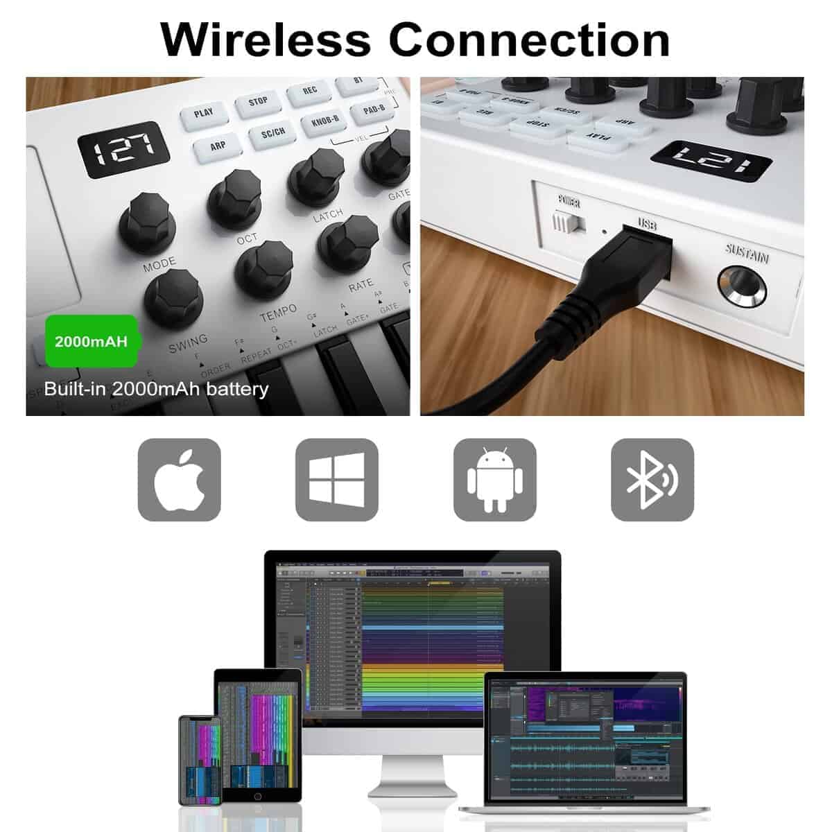 Controlador de teclado MIDI USB de 25 teclas M-WAVE con 8 - Imagen 6