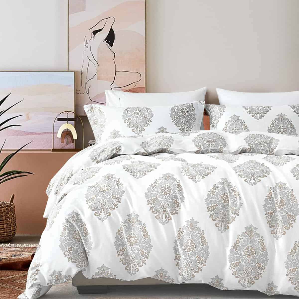 Perhom Funda de Edredón Damasco King - Juego de Funda de
