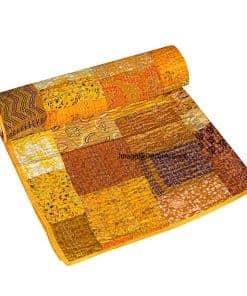 Colcha de Kantha de Patchwork Indio, Hecha a Mano en Seda