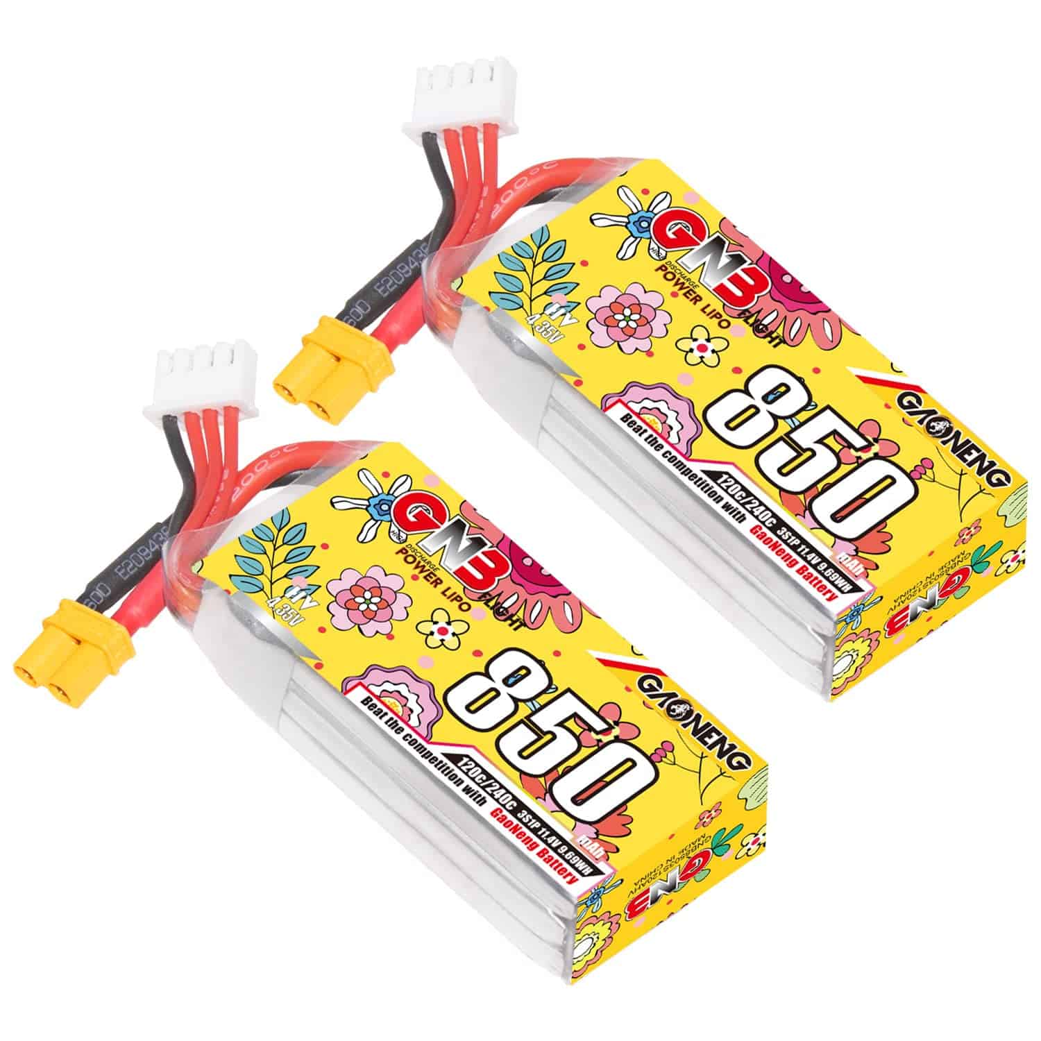 2pcs Batería LiPo GNB 3S 850mAh 11.4V 120C con Conector