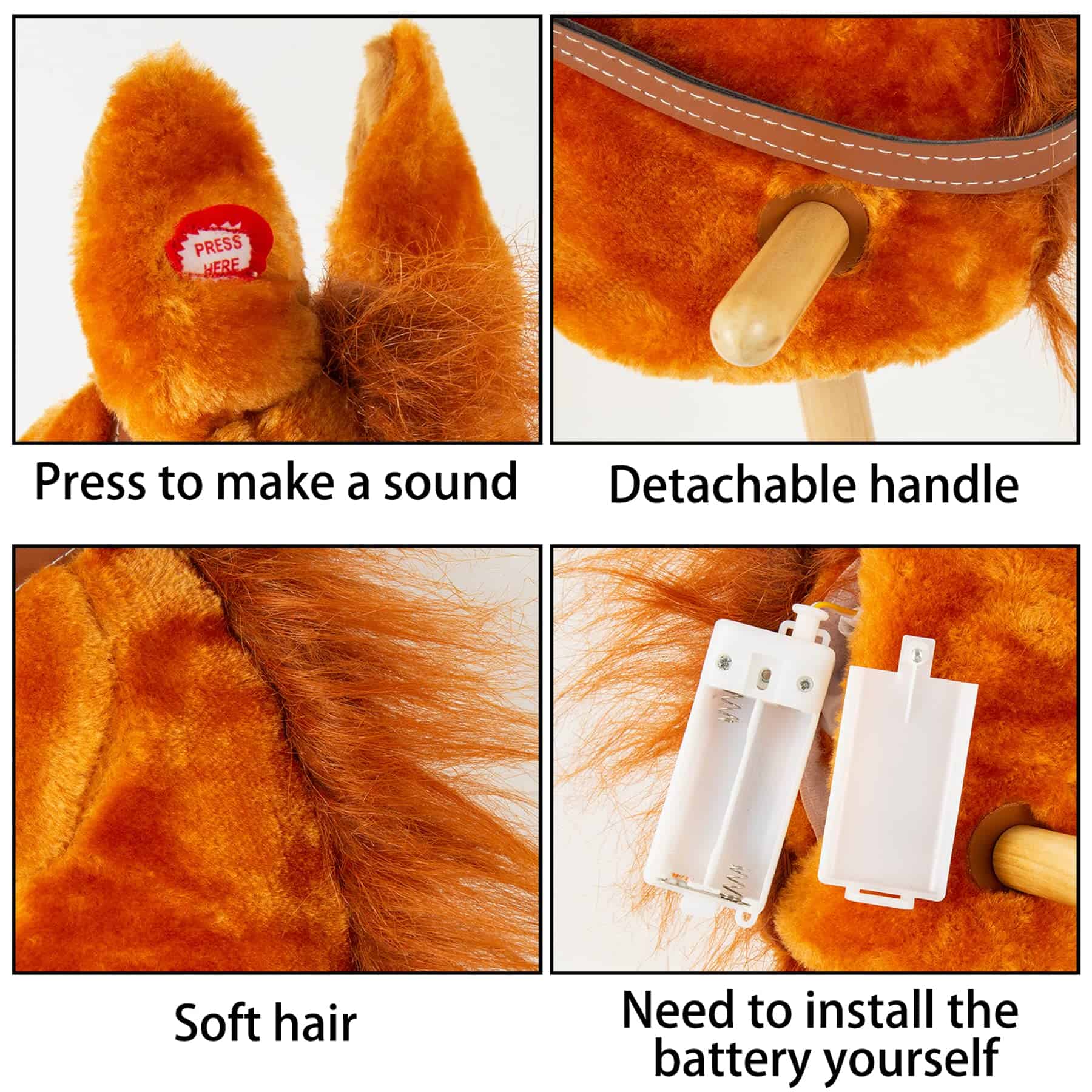 PUNP 36'' Palo de Montar Caballo de Peluche, Cabeza Cosida - Imagen 4