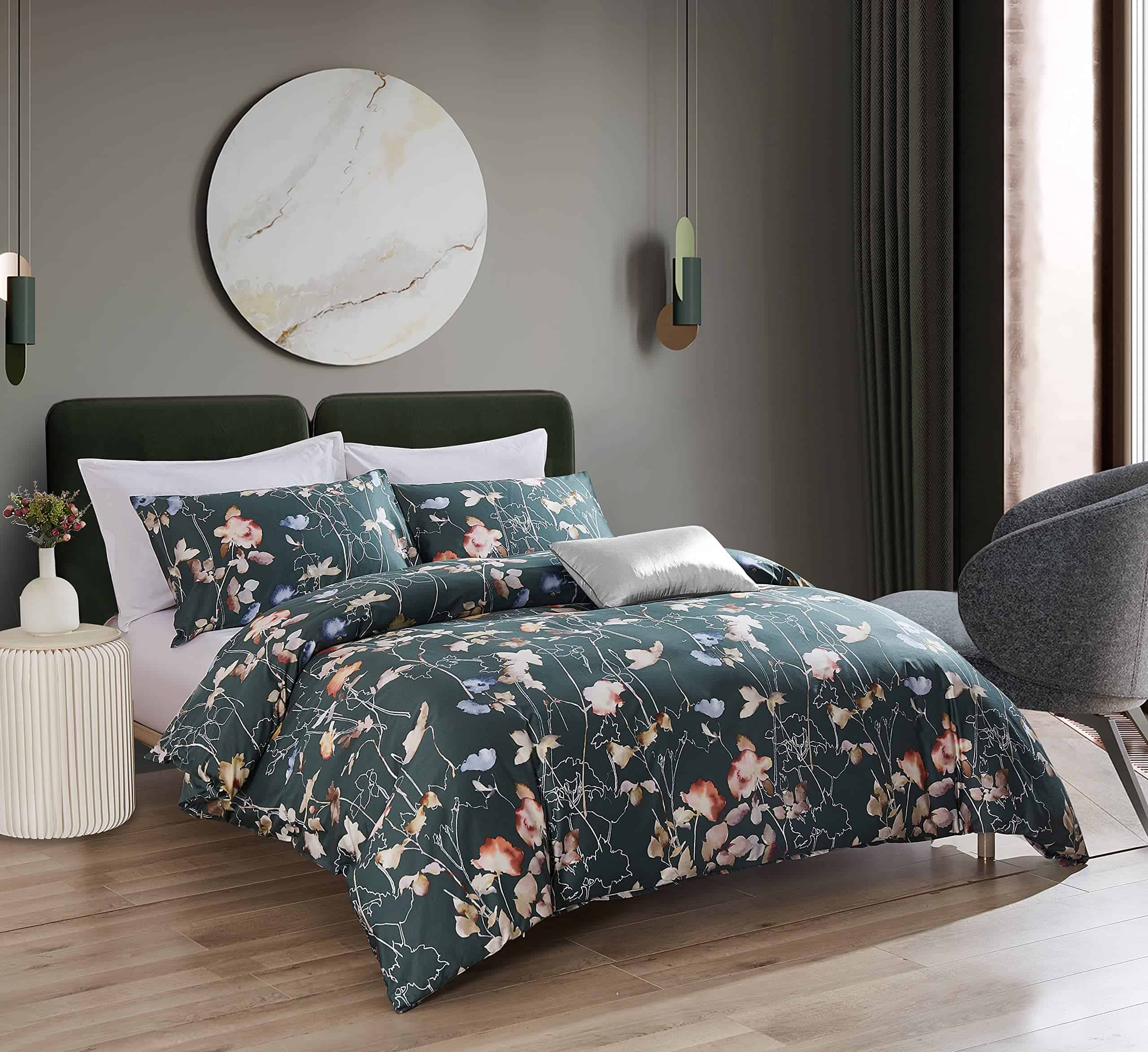 Juego de Funda Nórdica Estampada Vintage Retro Azul Verde