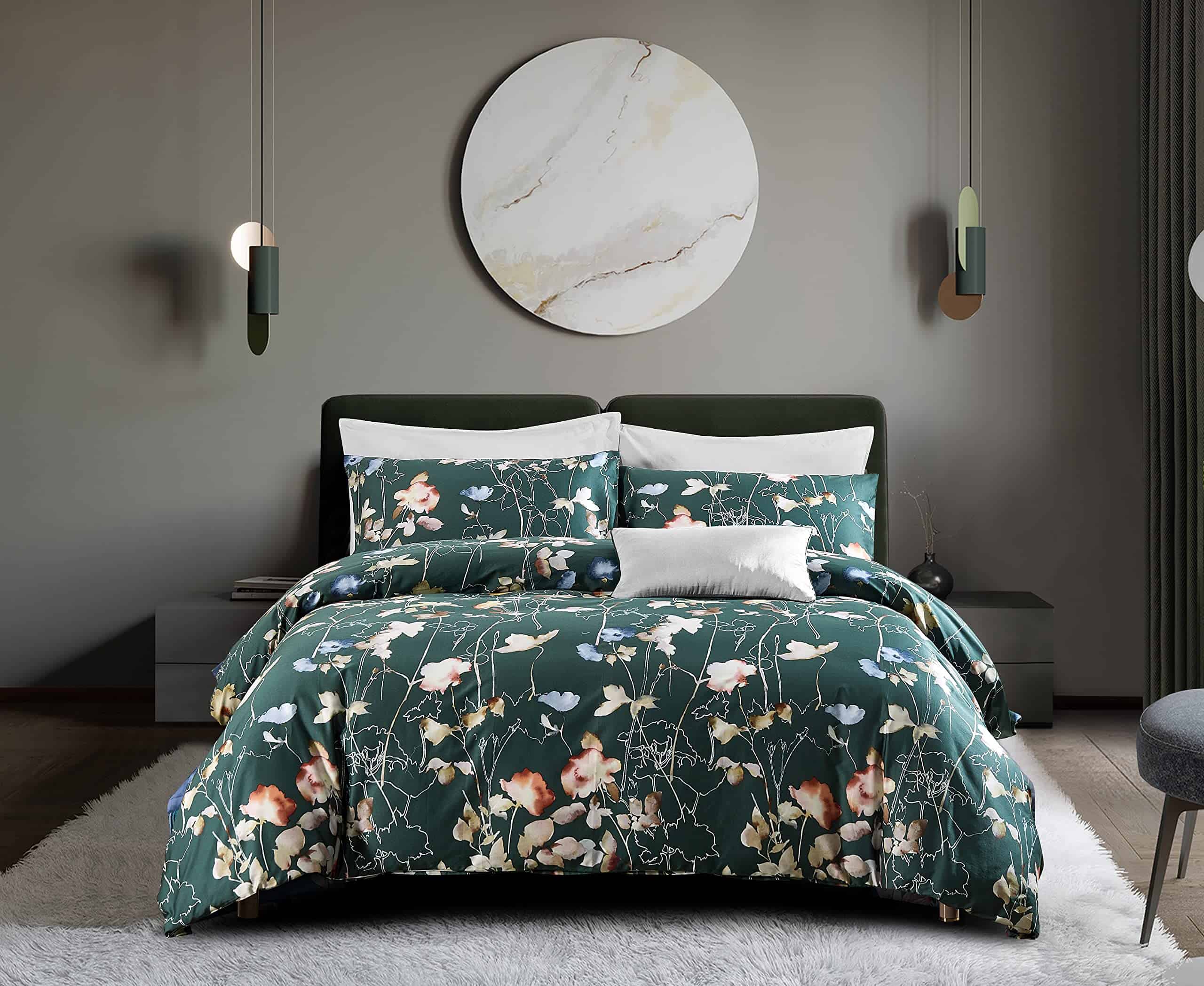 Juego de Funda Nórdica Estampada Vintage Retro Azul Verde - Imagen 3