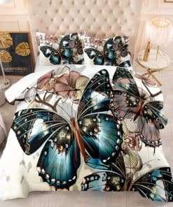 Edredón de lujo impreso en 3D con mariposas, juego de cama