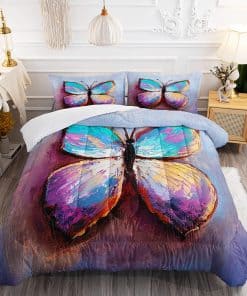 Edredón de Mariposas de Acuarela 3D, Juego de Cama Morado