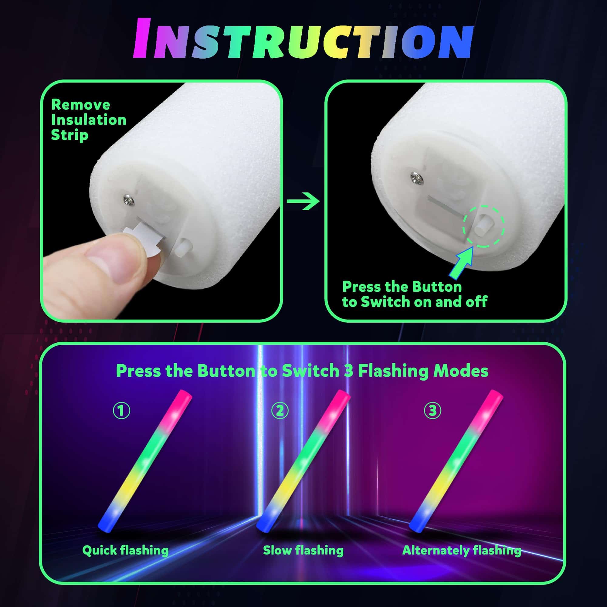 100 Pcs 18.5 pulgadas Foam Glow Sticks a granel, 4 Colores - Imagen 6