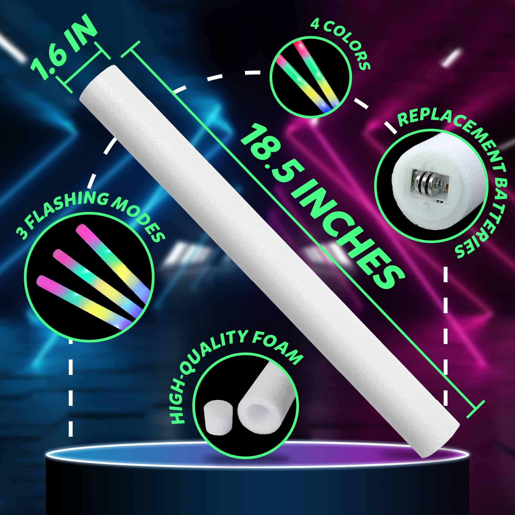 100 Pcs 18.5 pulgadas Foam Glow Sticks a granel, 4 Colores - Imagen 5