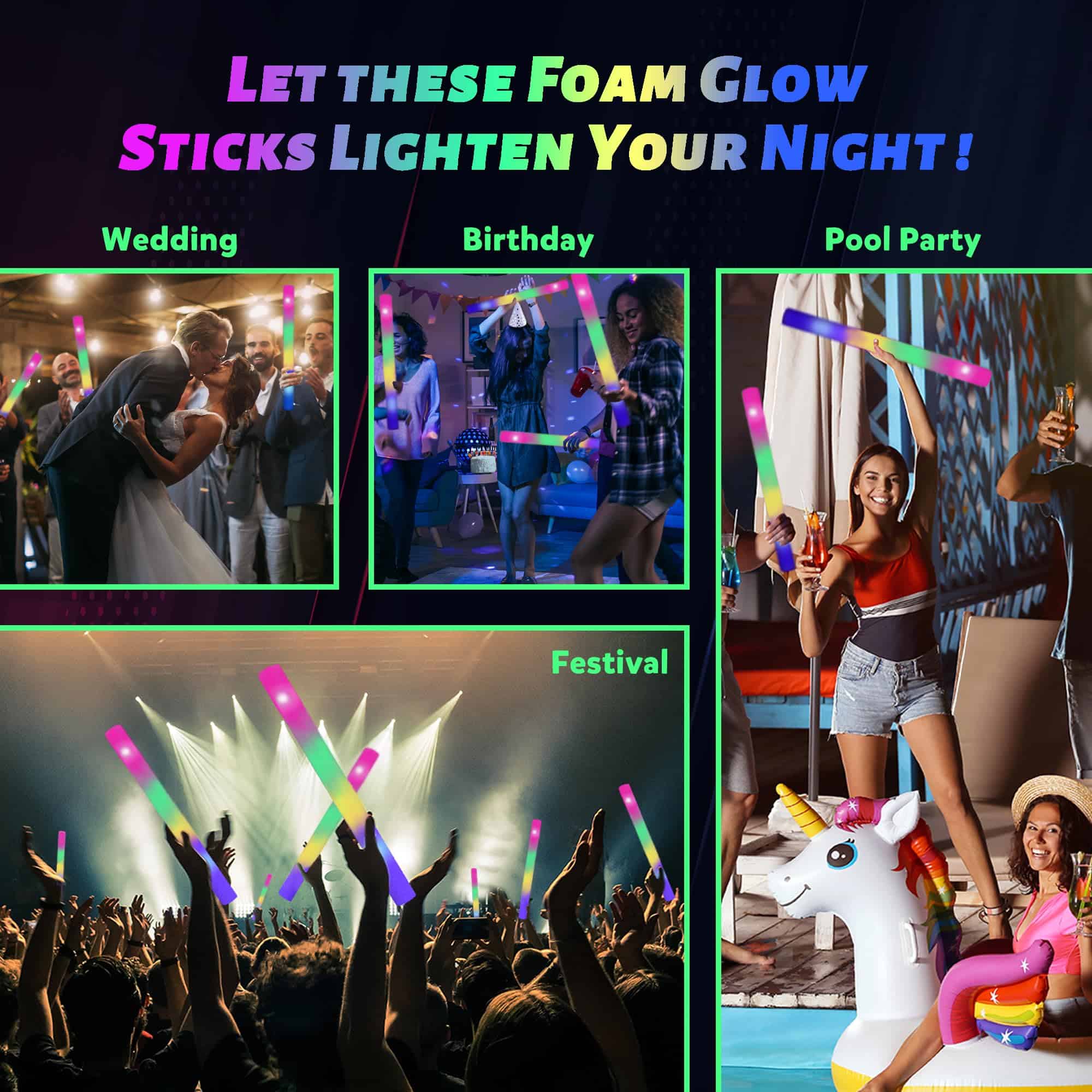 100 Pcs 18.5 pulgadas Foam Glow Sticks a granel, 4 Colores - Imagen 7