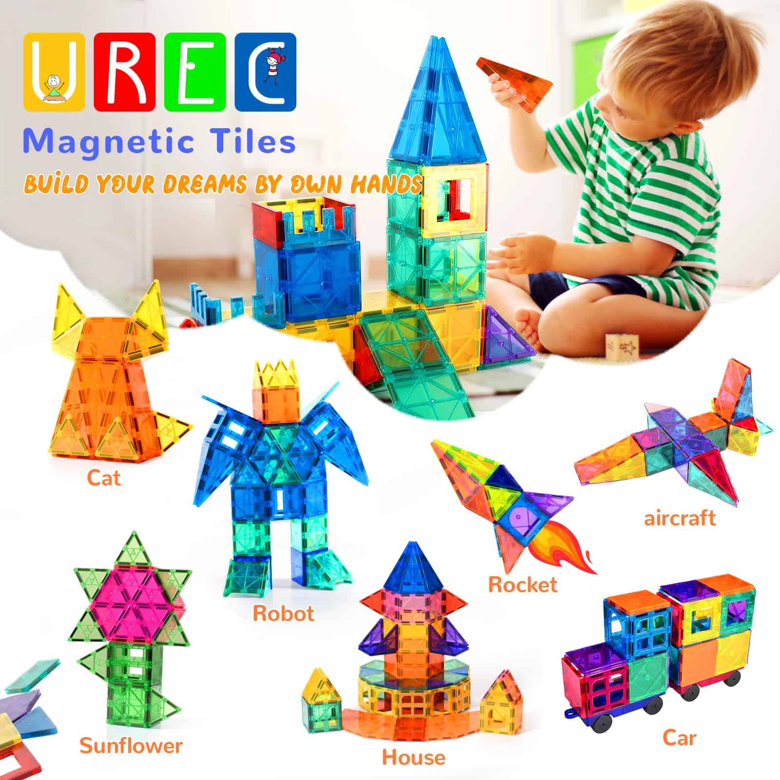 UREC Magnetic Tiles - 104 Piezas Bloques Magnéticos para - Imagen 5