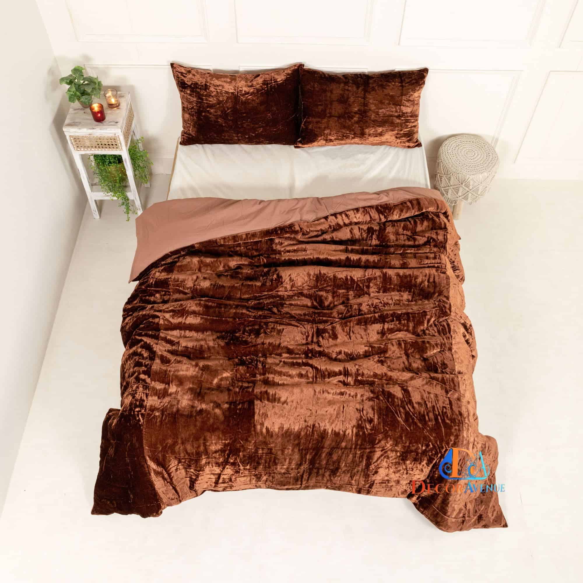 Juego de Funda de Edredón de Terciopelo Triturado -Marrón - Imagen 4