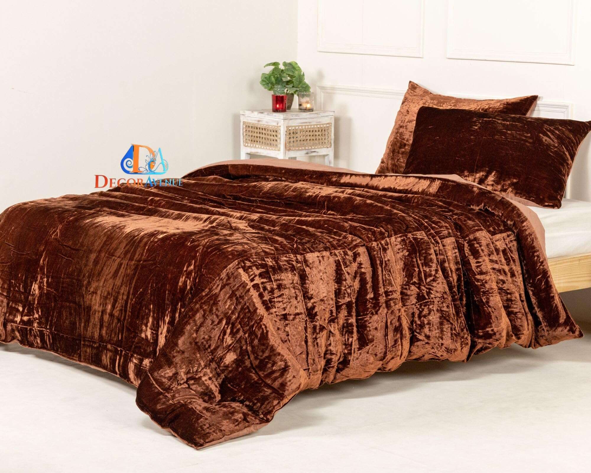 Juego de Funda de Edredón de Terciopelo Triturado -Marrón - Imagen 3