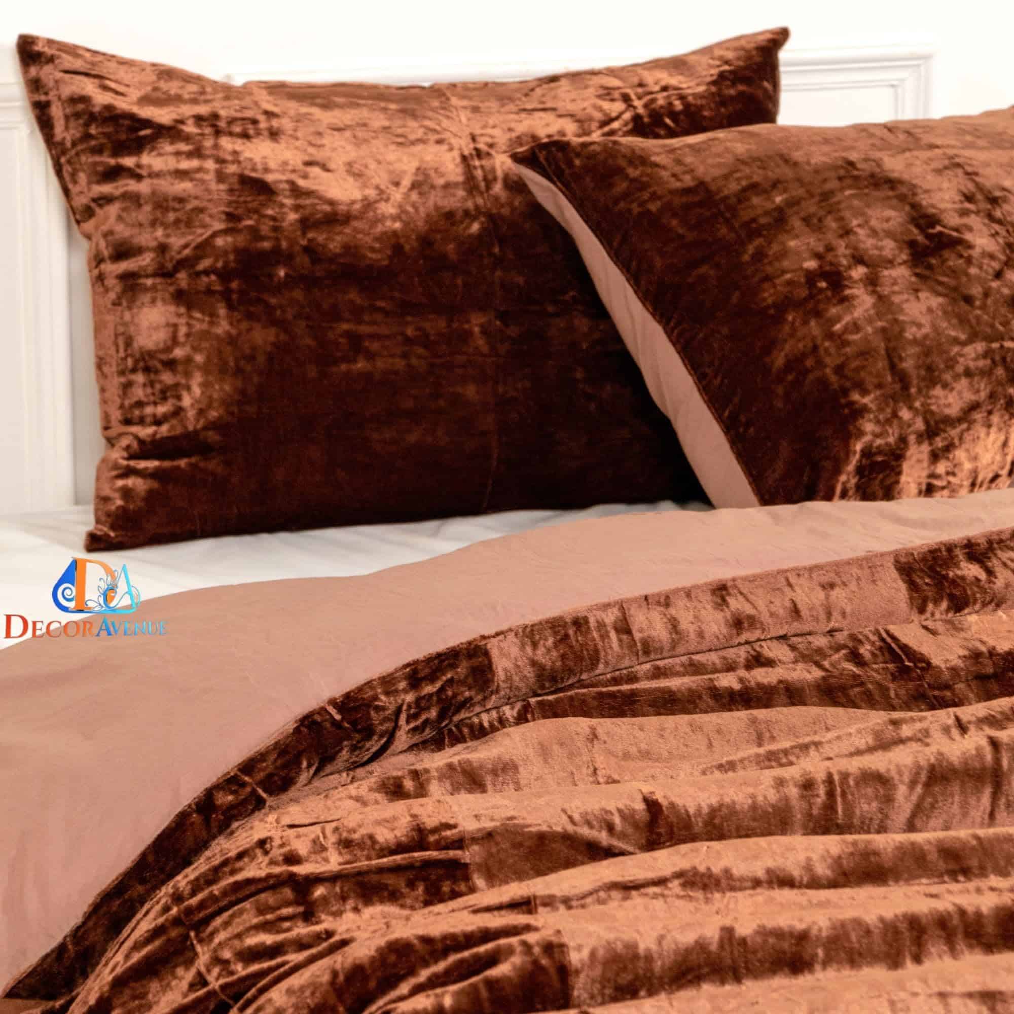 Juego de Funda de Edredón de Terciopelo Triturado -Marrón - Imagen 6