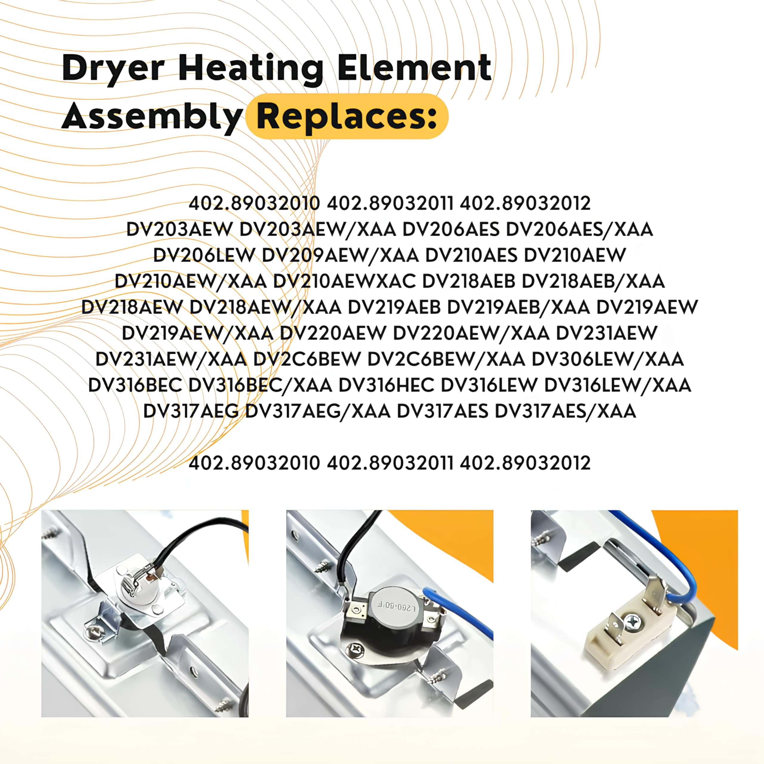 Conjunto de elemento calefactor para secadora de reemplazo - Imagen 5