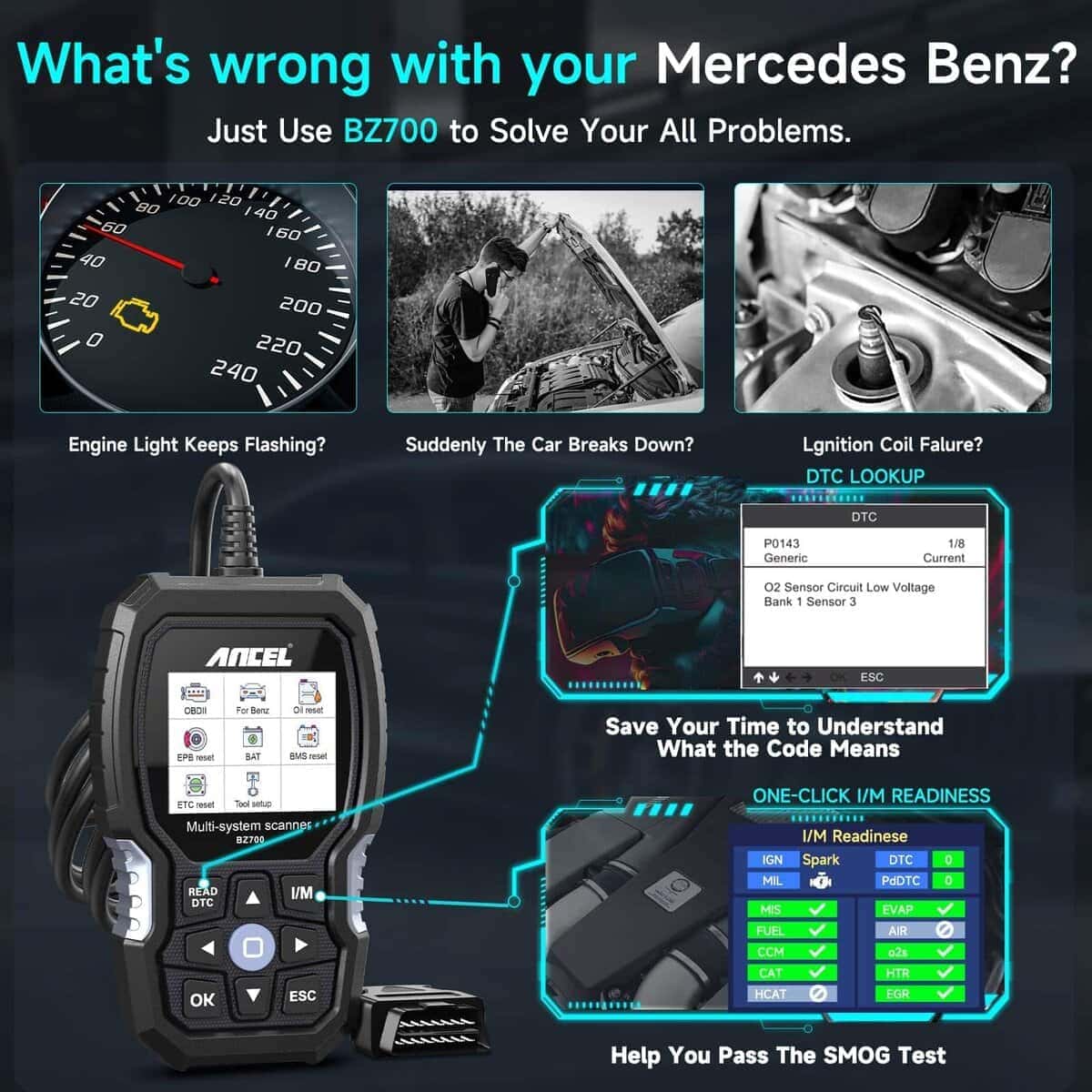 ANCEL BZ700 Escáner OBD2 para Mercedes Benz Sprinter Smart, - Imagen 5