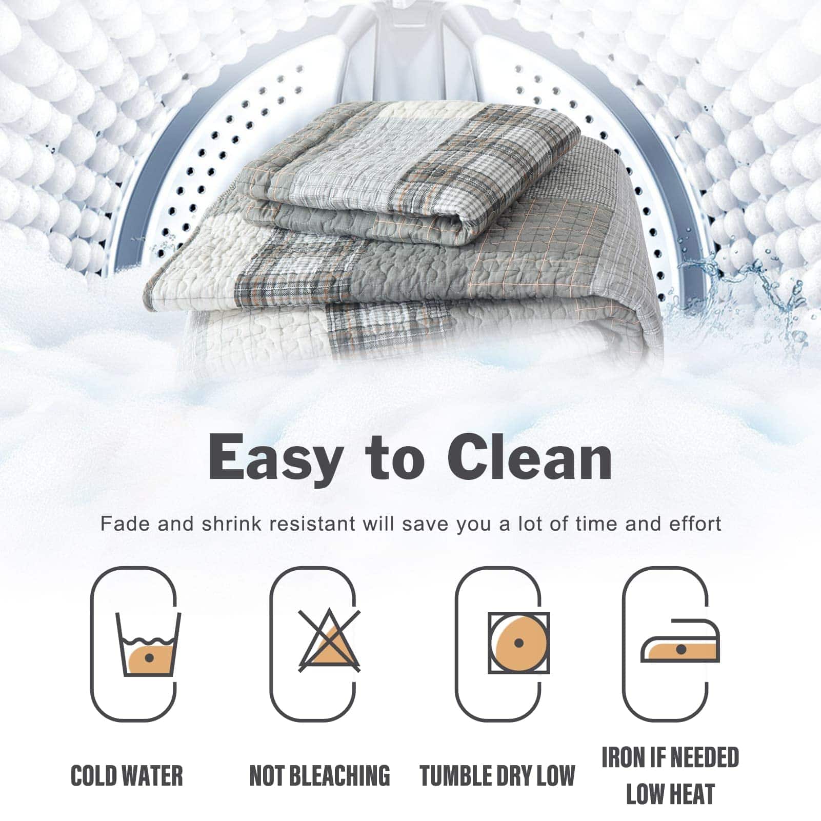 Juego de Edredón King Size de Cuadros de Algodón 100%, - Imagen 7