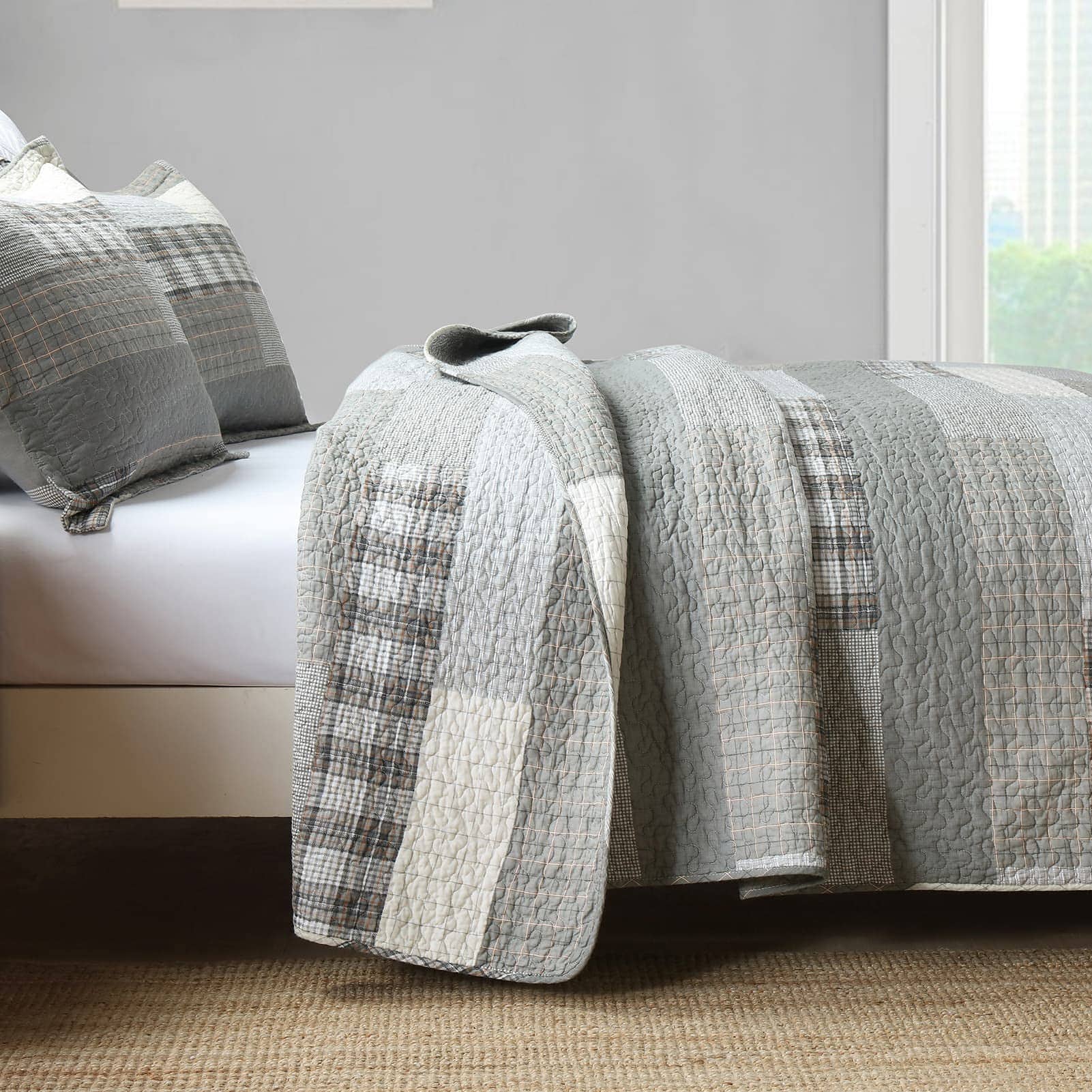 Juego de Edredón King Size de Cuadros de Algodón 100%, - Imagen 4