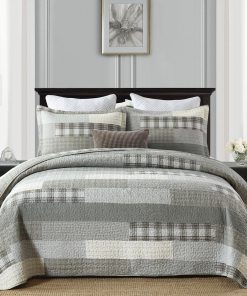 Juego de Edredón King Size de Cuadros de Algodón 100%,