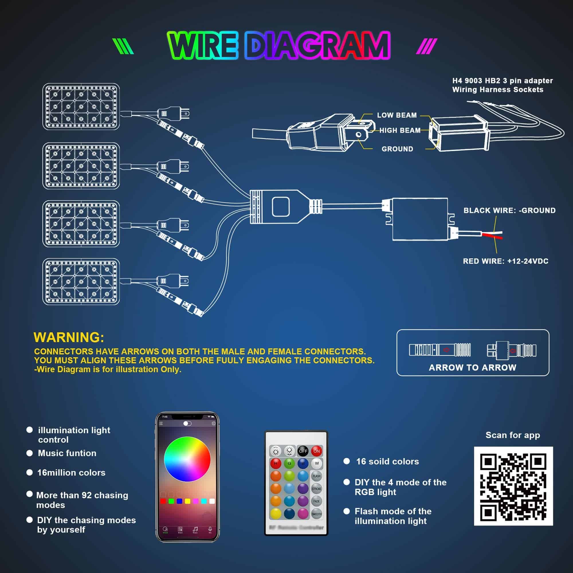 Conjunto de 4 Faros LED 4x6 con Función de Halo RGB Hi/Lo - Imagen 8