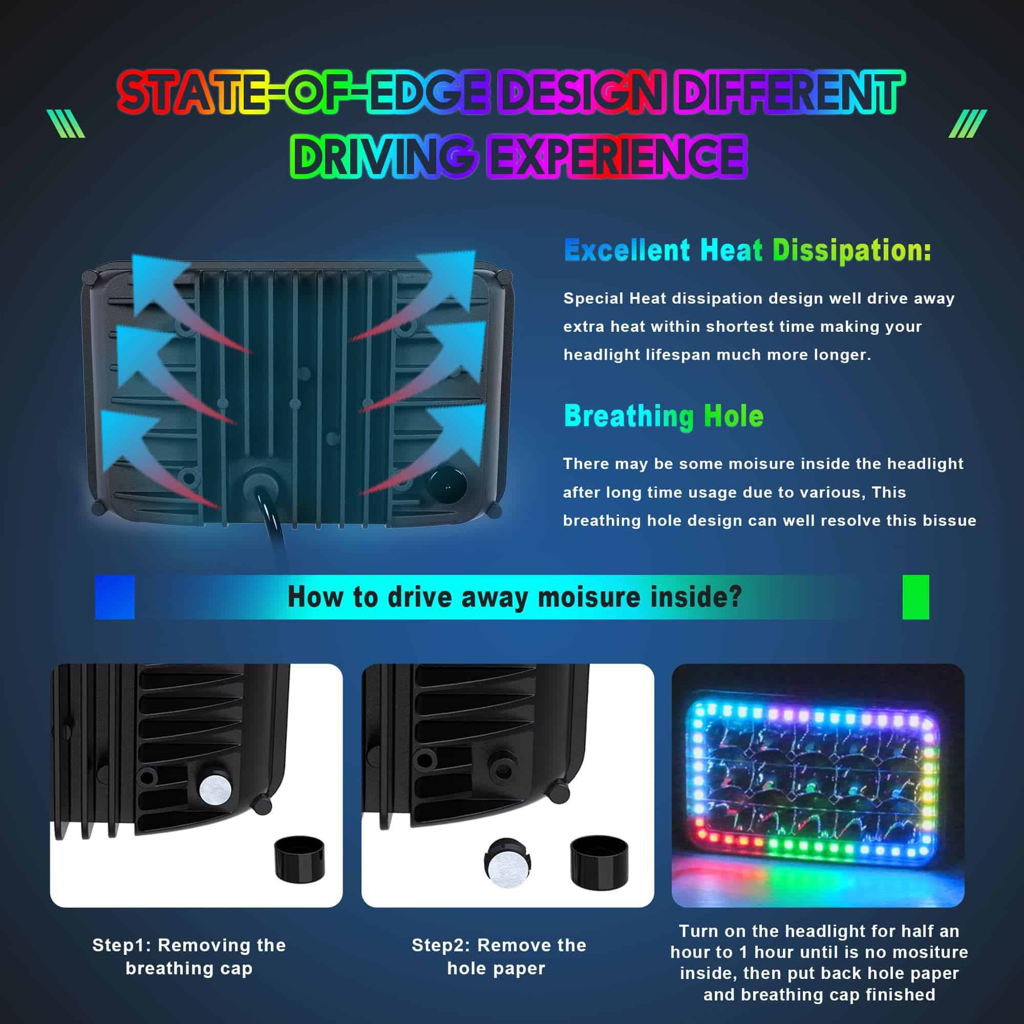 Conjunto de 4 Faros LED 4x6 con Función de Halo RGB Hi/Lo - Imagen 6