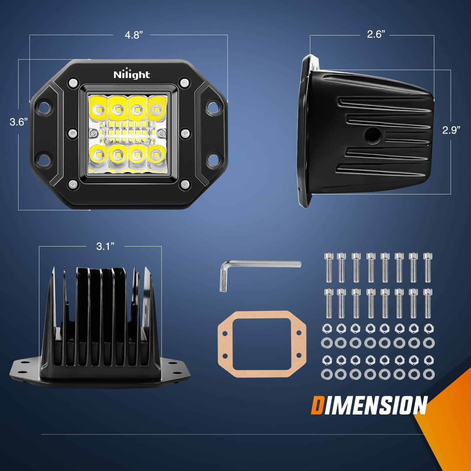 Nilight 4PCS 42W Luces LED Flush Mount Pods Haz Spot Flood - Imagen 3