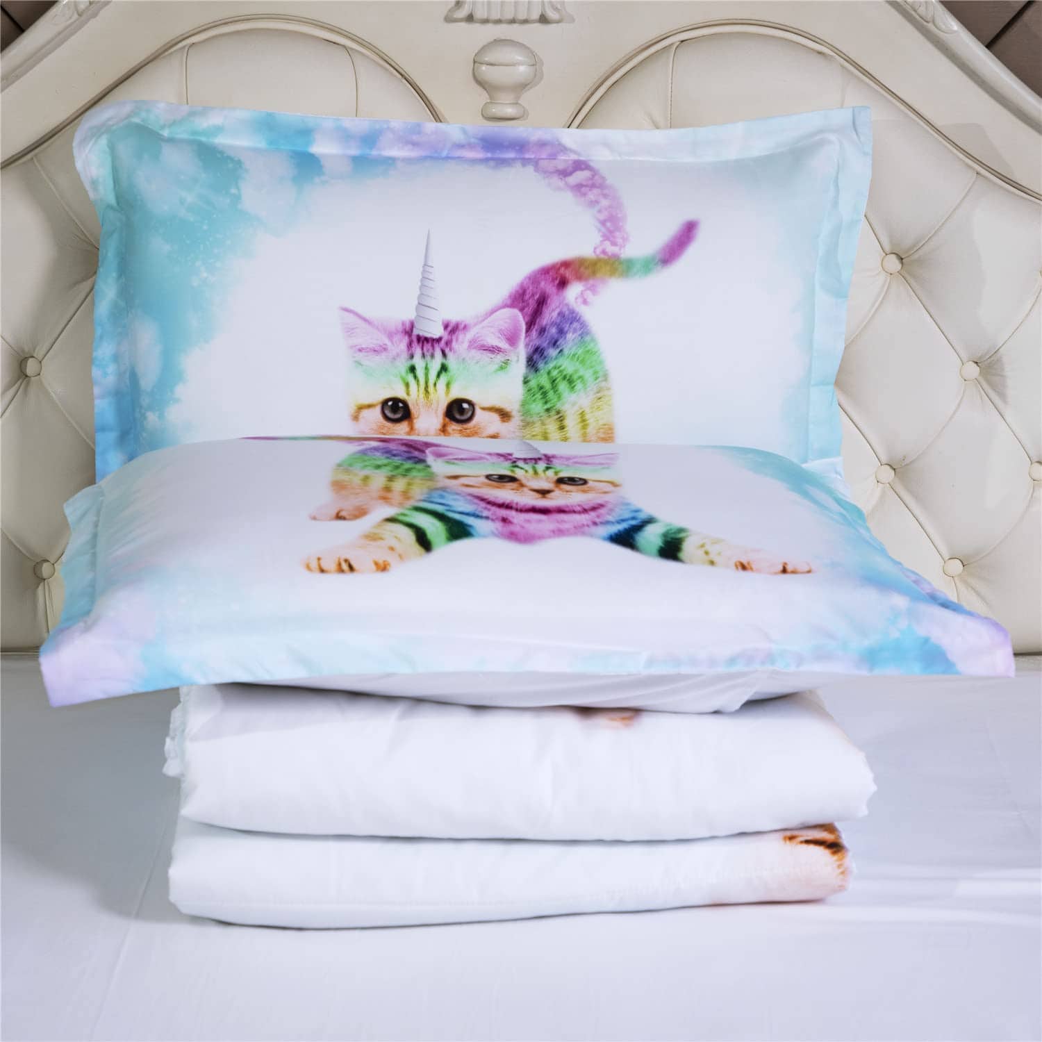 Juego de 3 Piezas de Edredón Unicornio Gatito Arcoiris - Imagen 5