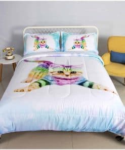 Juego de 3 Piezas de Edredón Unicornio Gatito Arcoiris