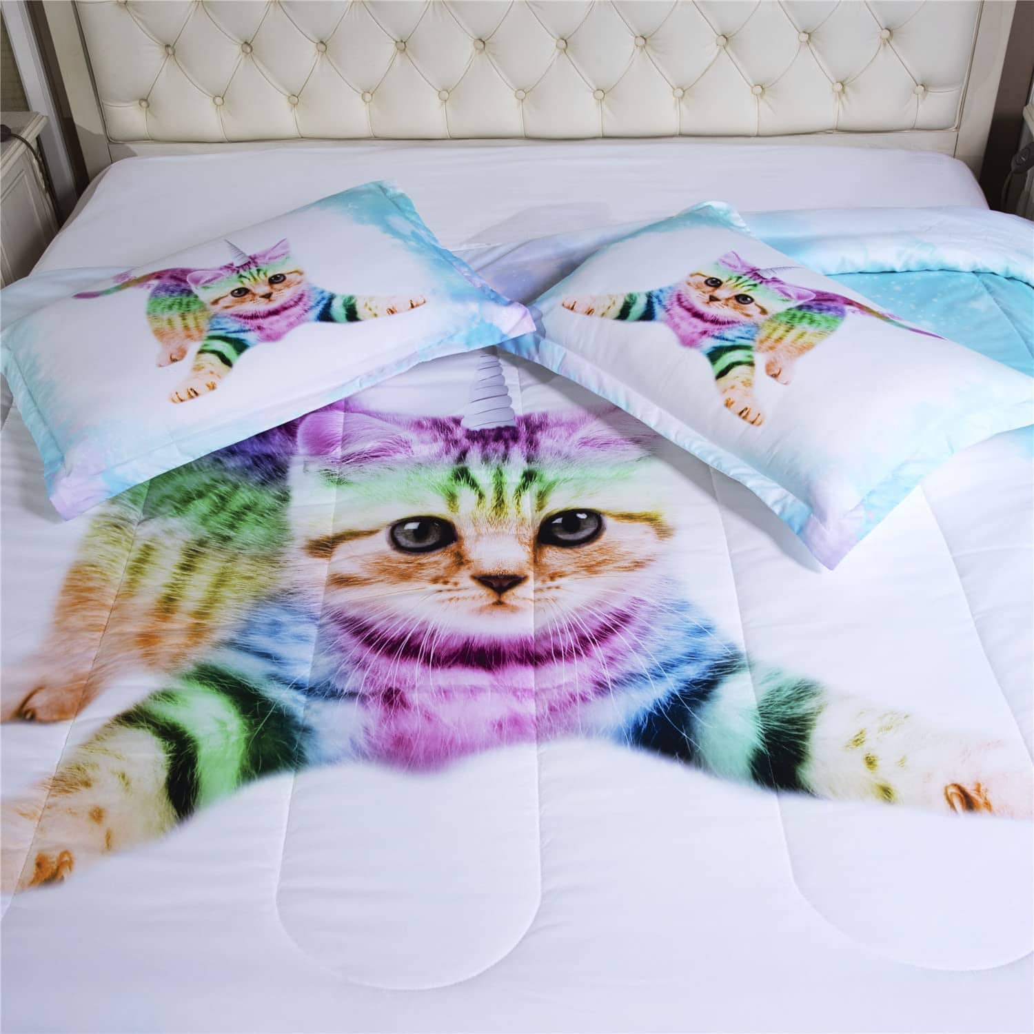 Juego de 3 Piezas de Edredón Unicornio Gatito Arcoiris - Imagen 3
