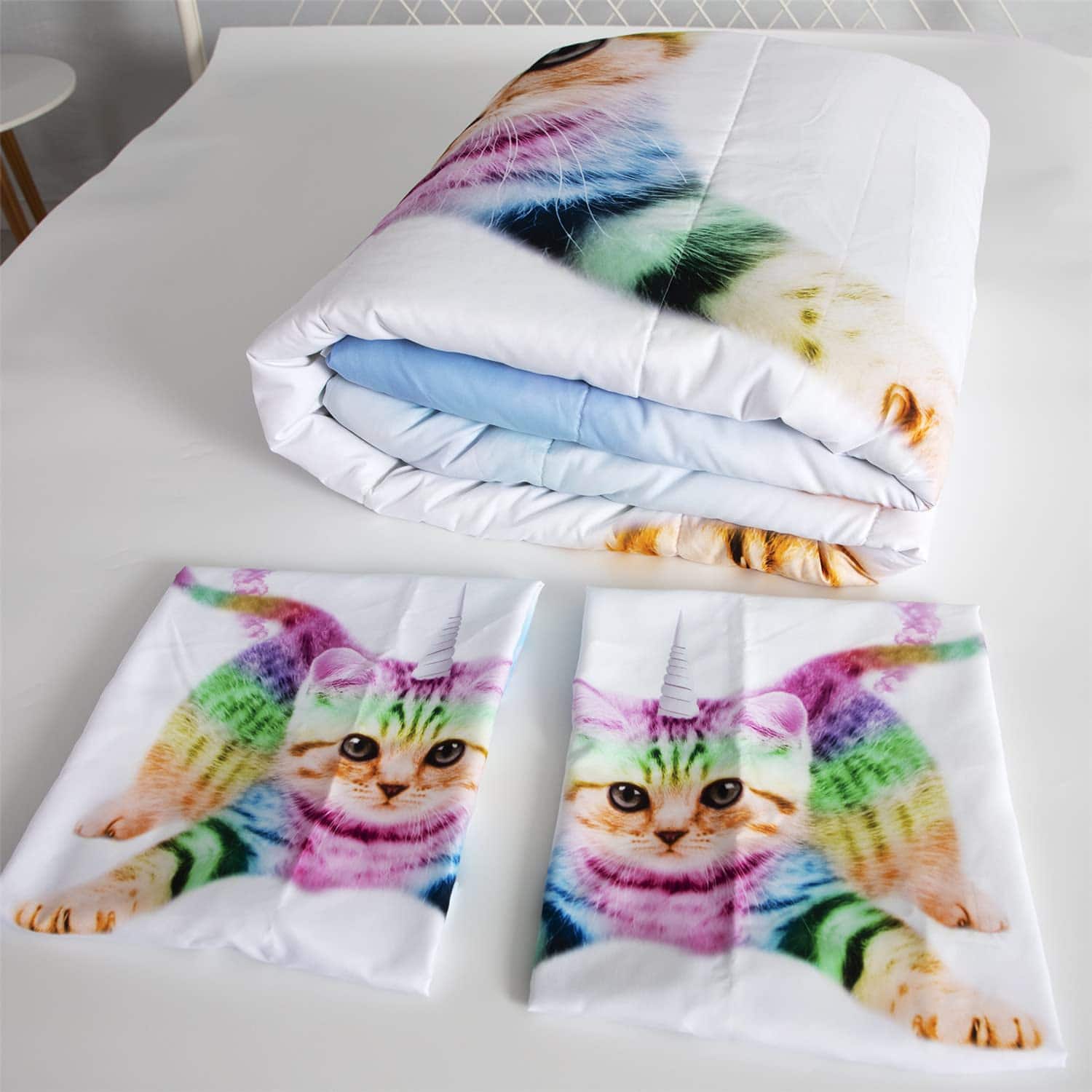 Juego de 3 Piezas de Edredón Unicornio Gatito Arcoiris - Imagen 4