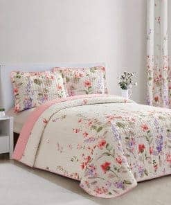 Juego de Colcha de Quilt Reversible Floral Imprimido en