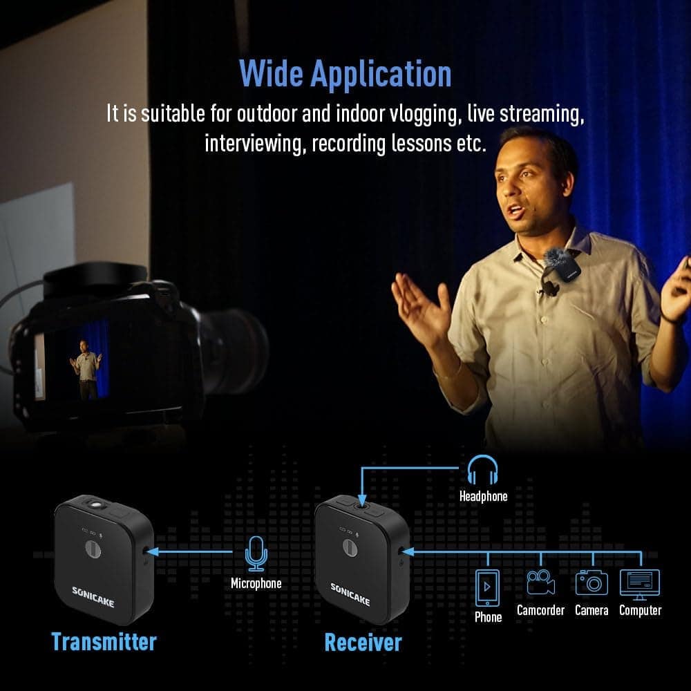 Micrófono Lavalier Inalámbrico SONICAKE 2.4GHz 50M de - Imagen 6