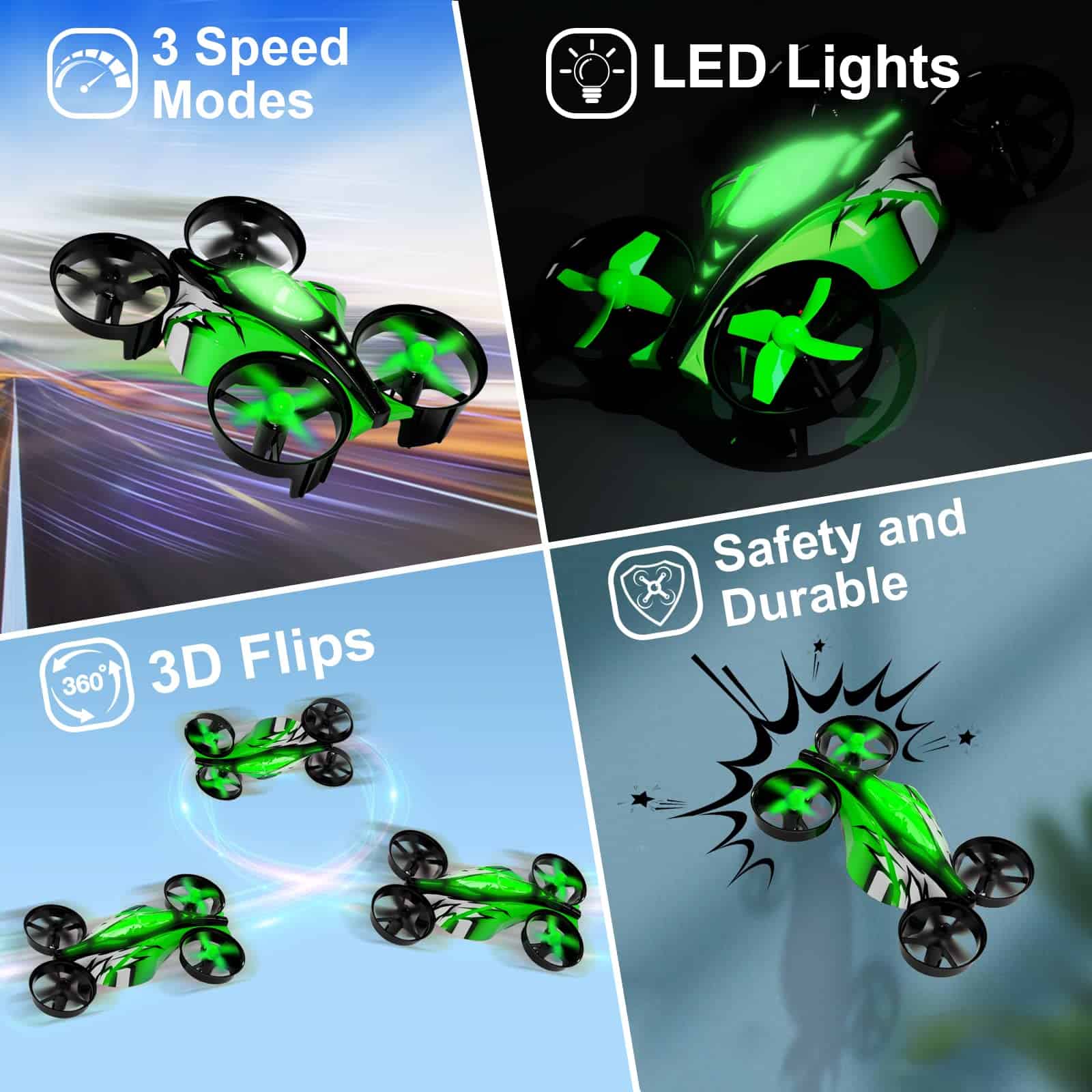 UNTEI 2 En 1 Mini Drones para Niños Control -Verde - Imagen 5
